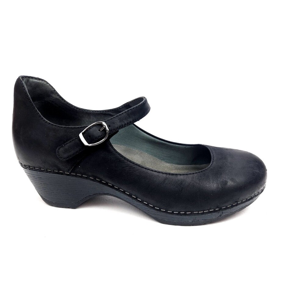 Dansko Marla Black Leather Nubuck Clog Women EU 40 US 9.5-10 Wedge Mary Jane